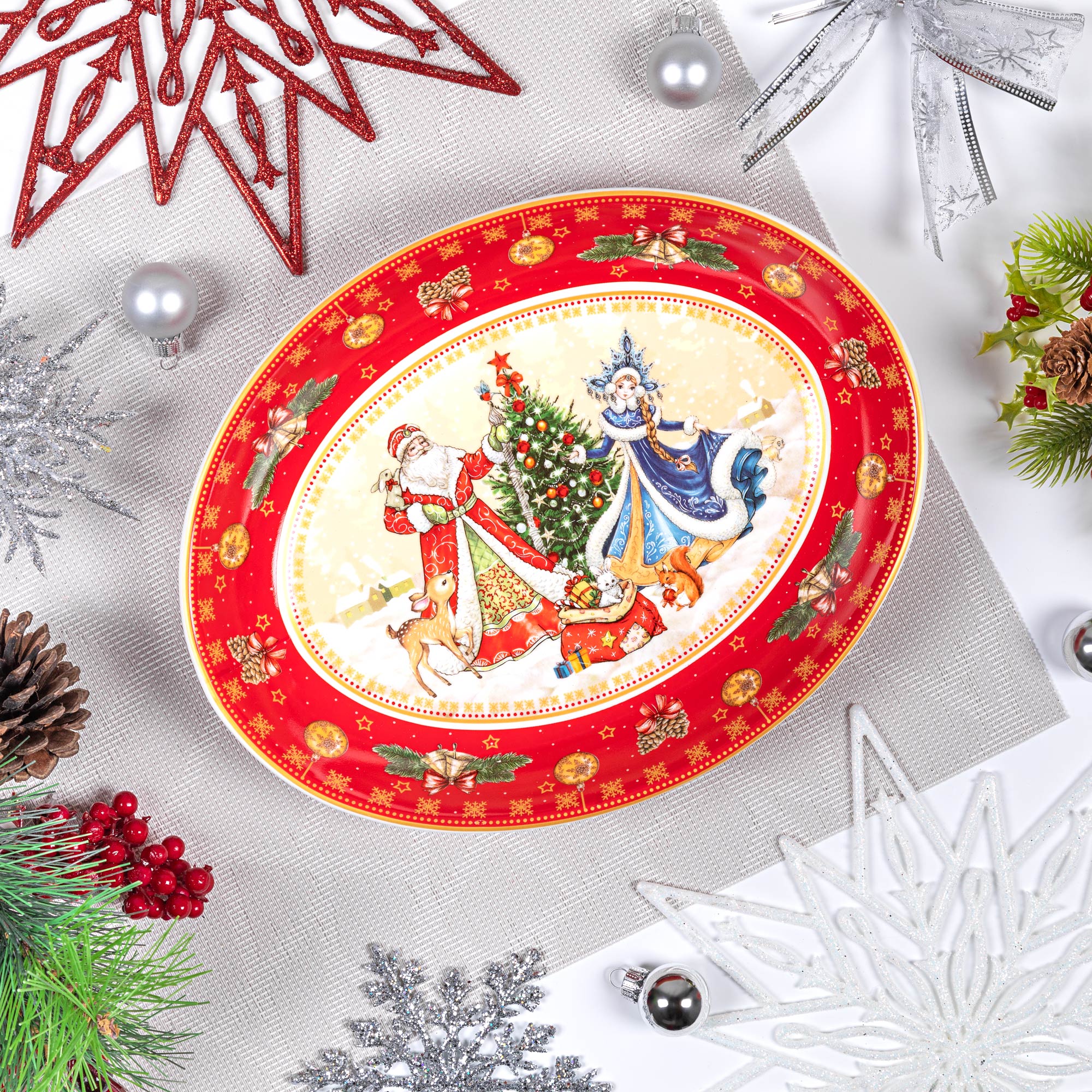 Блюдо Lefard Дед Мороз и Снегурочка овальное - фото 2