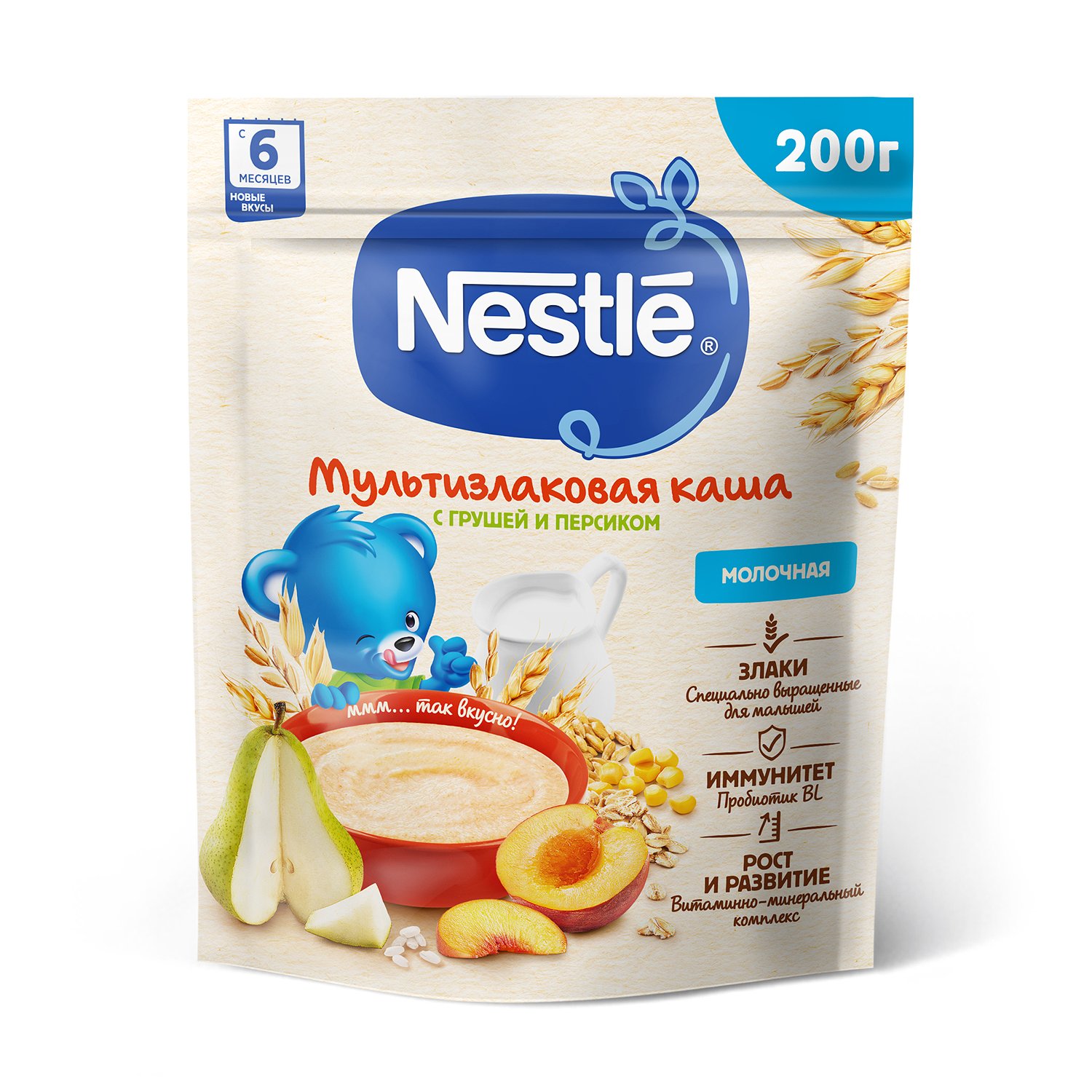 

Мультизлаковая молочная каша Nestle с грушей и персиком с 6 месяцев, 200 г