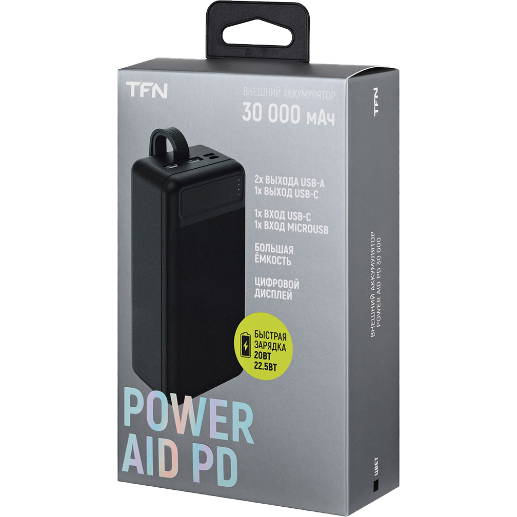 Внешний аккумулятор TFN PowerAid PD, 30000мАч, черный