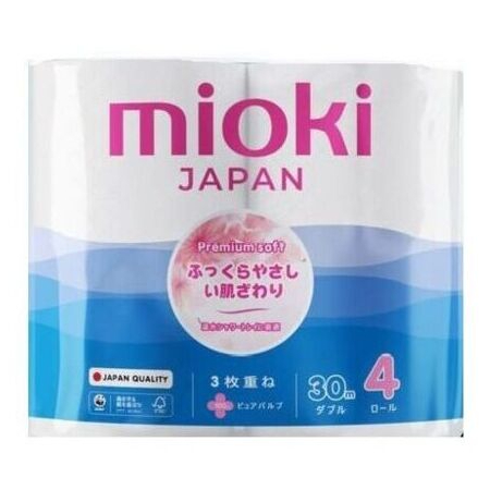 Бумага туалетная Mioki 3 слоя, 4 рулона, 30 м