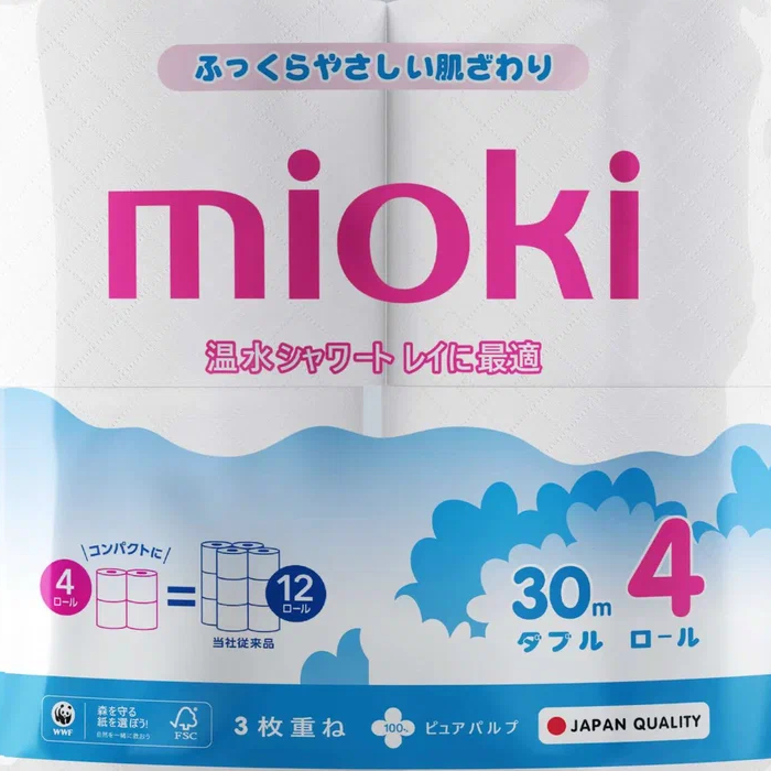Бумага туалетная Mioki с тиснением 30 м, 4 рулона