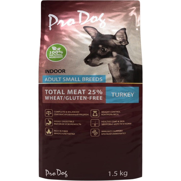 Корм для собак PRO DOG для мелких пород для поддержания оптимального веса индейка 1,5 кг, размер для малых пород