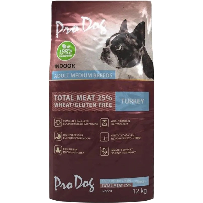 Корм для собак PRO DOG для средних пород для поддержания оптимального веса индейка 12 кг, размер для средних пород