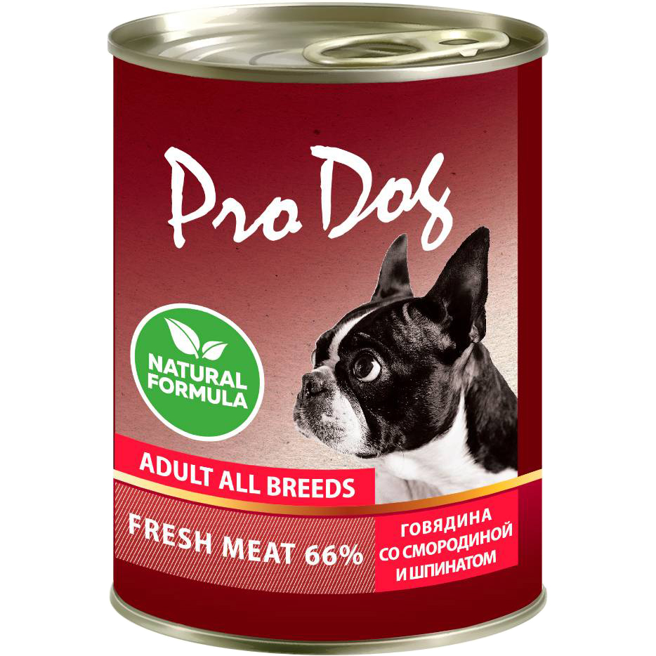 Корм для собак PRO DOG говядина со смородиной и шпинатом 400 г