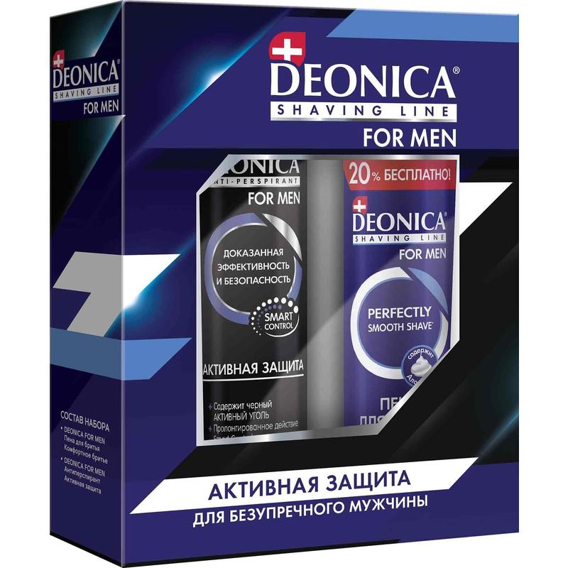 фото Подарочный набор deonica for men активная защита пена для бритья комфортное бритье 240 мл и дезодорант-антиперспирант спрей активная защита 200 мл