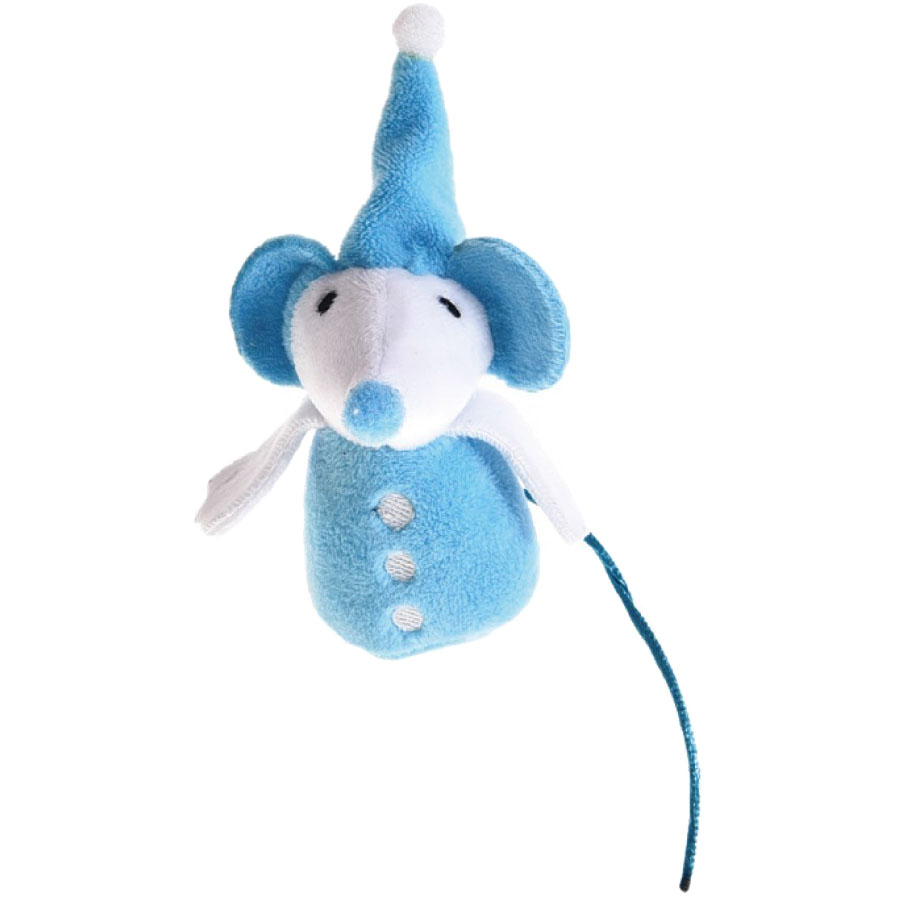 Игрушка для кошек Foxie Новогодняя мышка с кошачьей мятой YX106761, цвет голубой, размер для всех пород