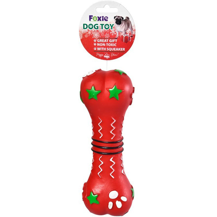 Игрушка для собак Foxie Косточка с пищалкой винил YT117592 красная 22х7,5х5,5 см, цвет красный, размер для всех пород