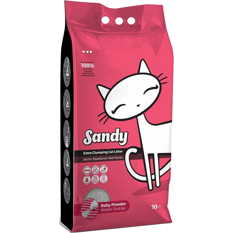 Наполнитель Sandy Baby Powder с ароматом детской присыпки 10 кг, цвет серый