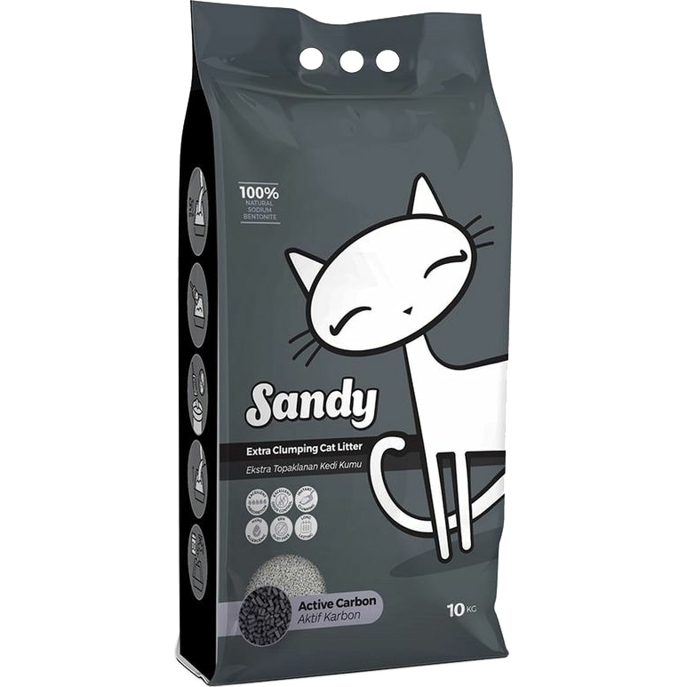 Наполнитель Sandy Active Carbon с активированным углем, без ароматизатора 10 кг, цвет серый - фото 1