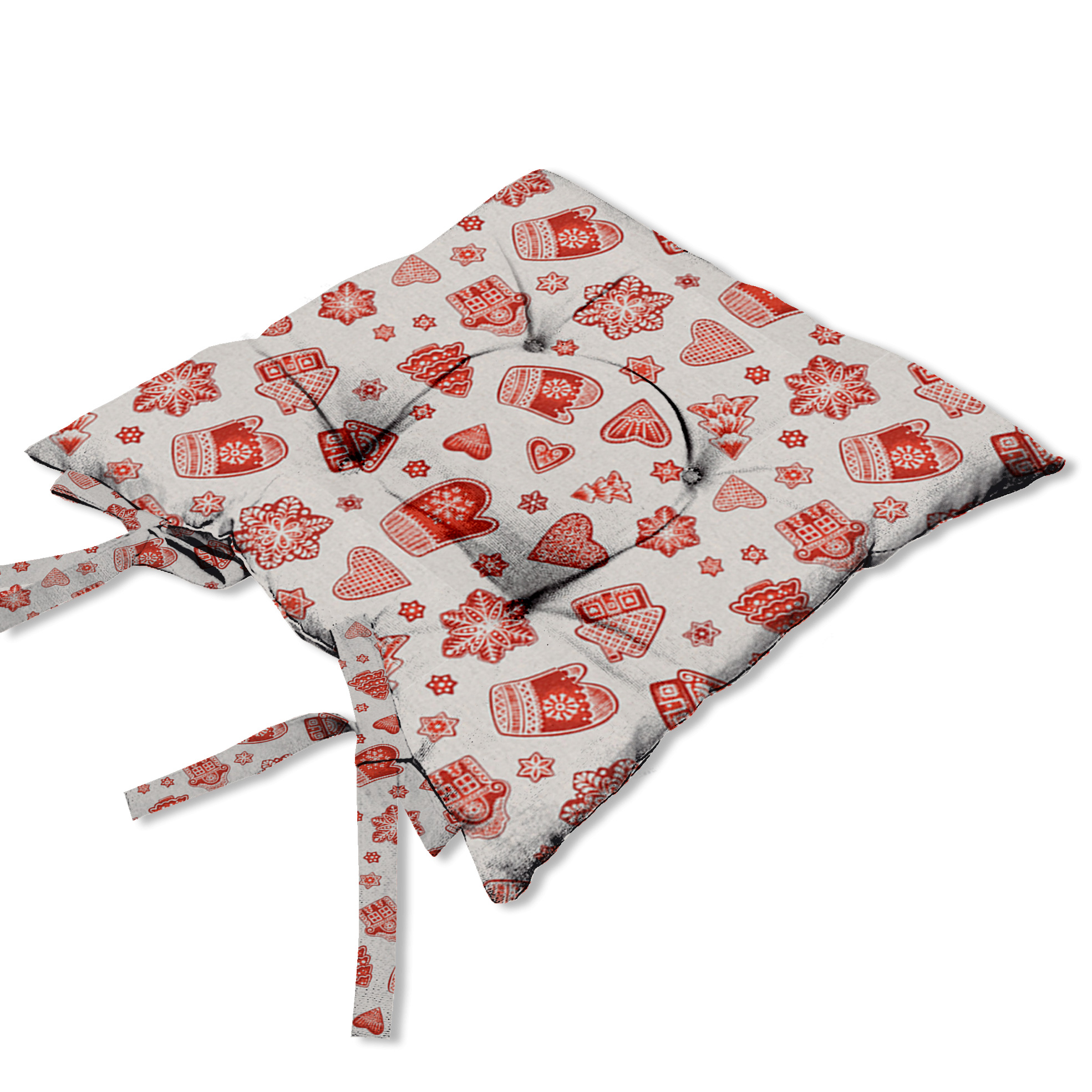 Подушка для стула Лён Наш Имбирный пряник бежевый с красным 40х40 см, цвет красный