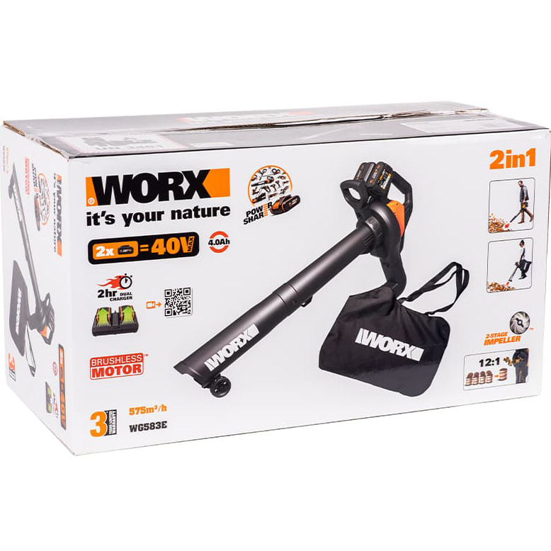 фото Воздуходувка-пылесос worx wg583e 40v аккумуляторная бесщеточная