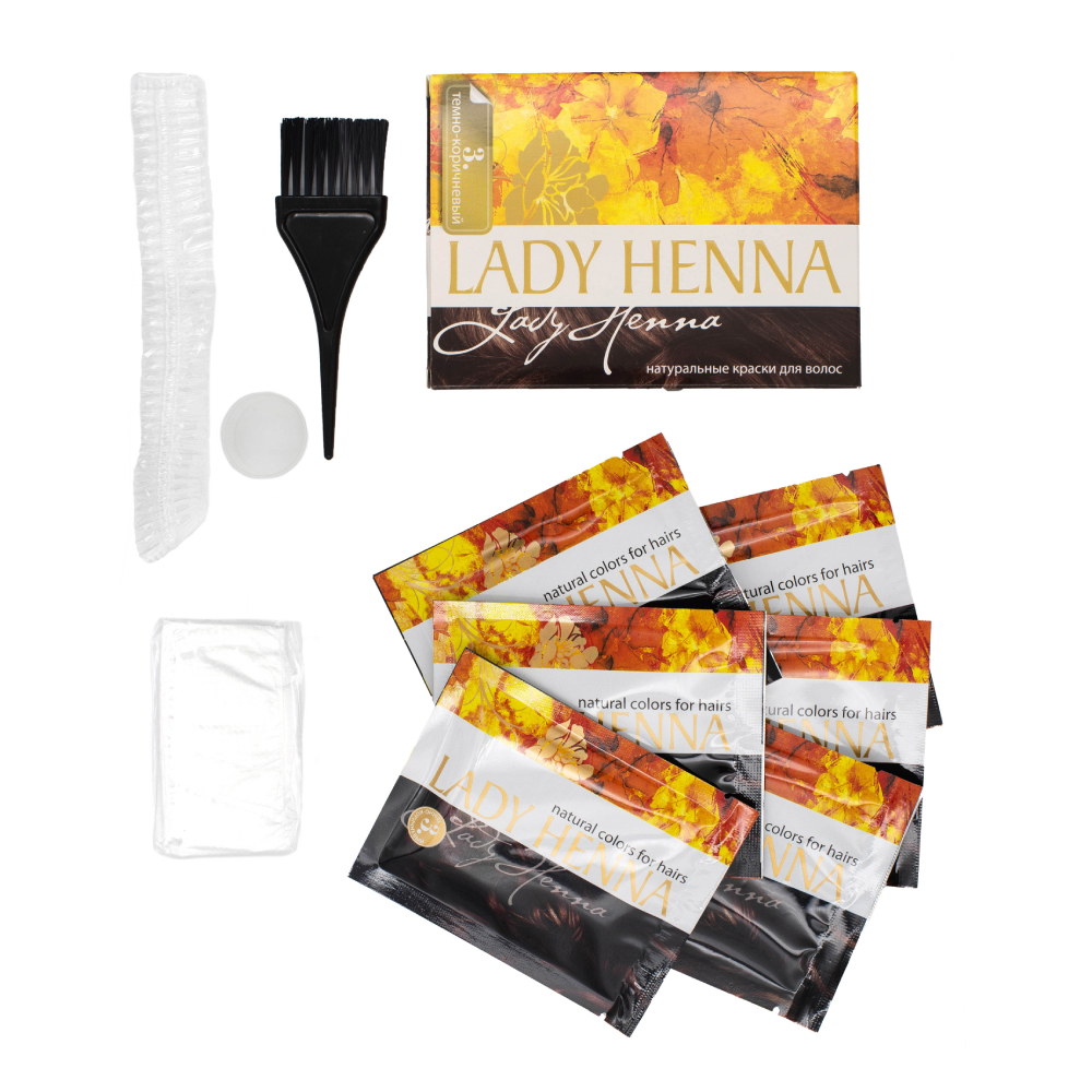 фото Краска для волос lady henna на основе хны темно-коричневый, 6 х 10 г