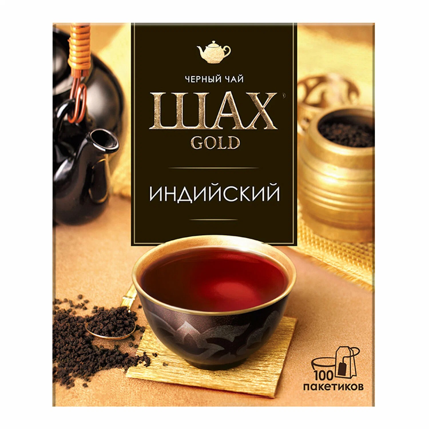 фото Чай черный шах gold индийский 100х2 г