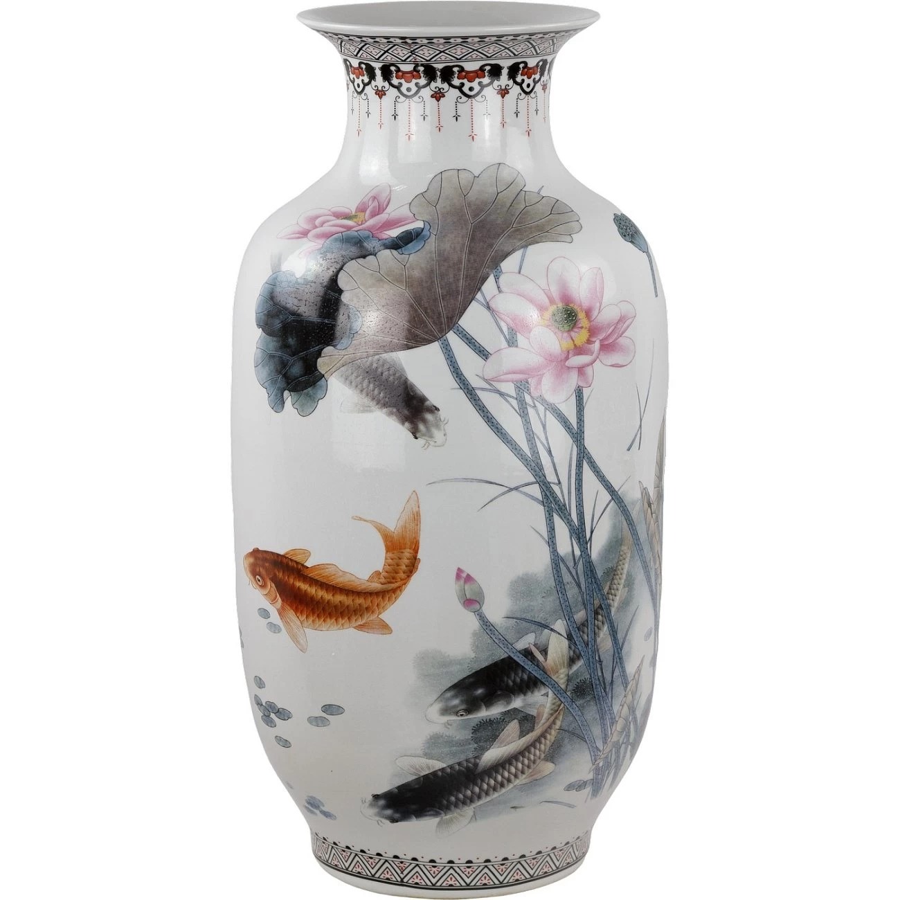 фото Ваза glasar фарфоровая с цветами и рыбками 25х25х61 см