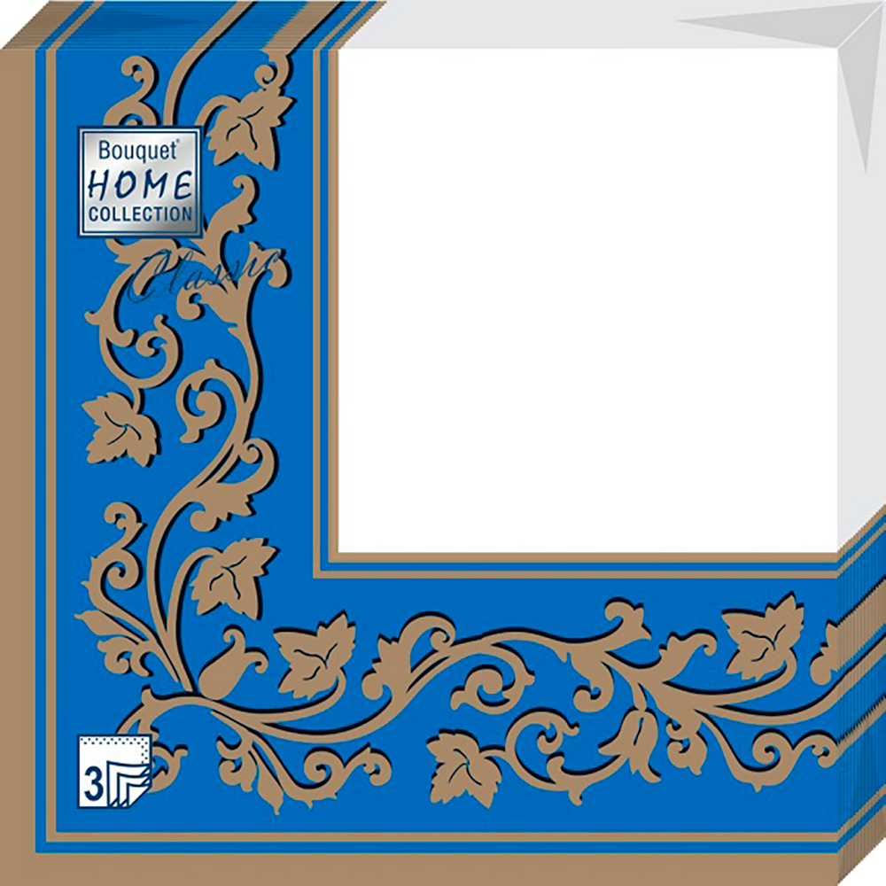 Салфетки Home collect classic бумажные золотые узоры на синем фоне 3сл 20л 
