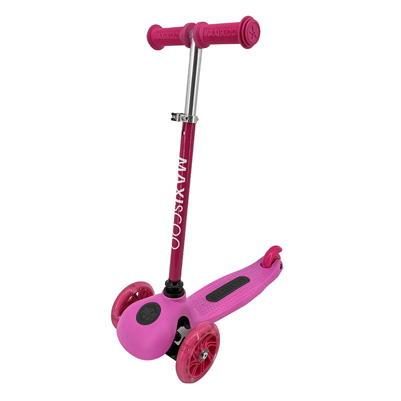 Самокат трехколесный детский Maxiscoo One + со светящимися колесами розовый