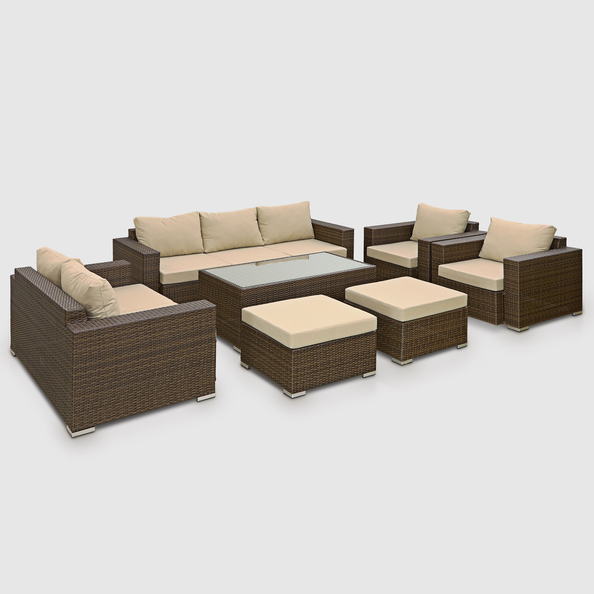 Комплект мебели Ns Rattan Cleo коричнево-бежевый 7 предметов, цвет коричневый, размер 199х68х72