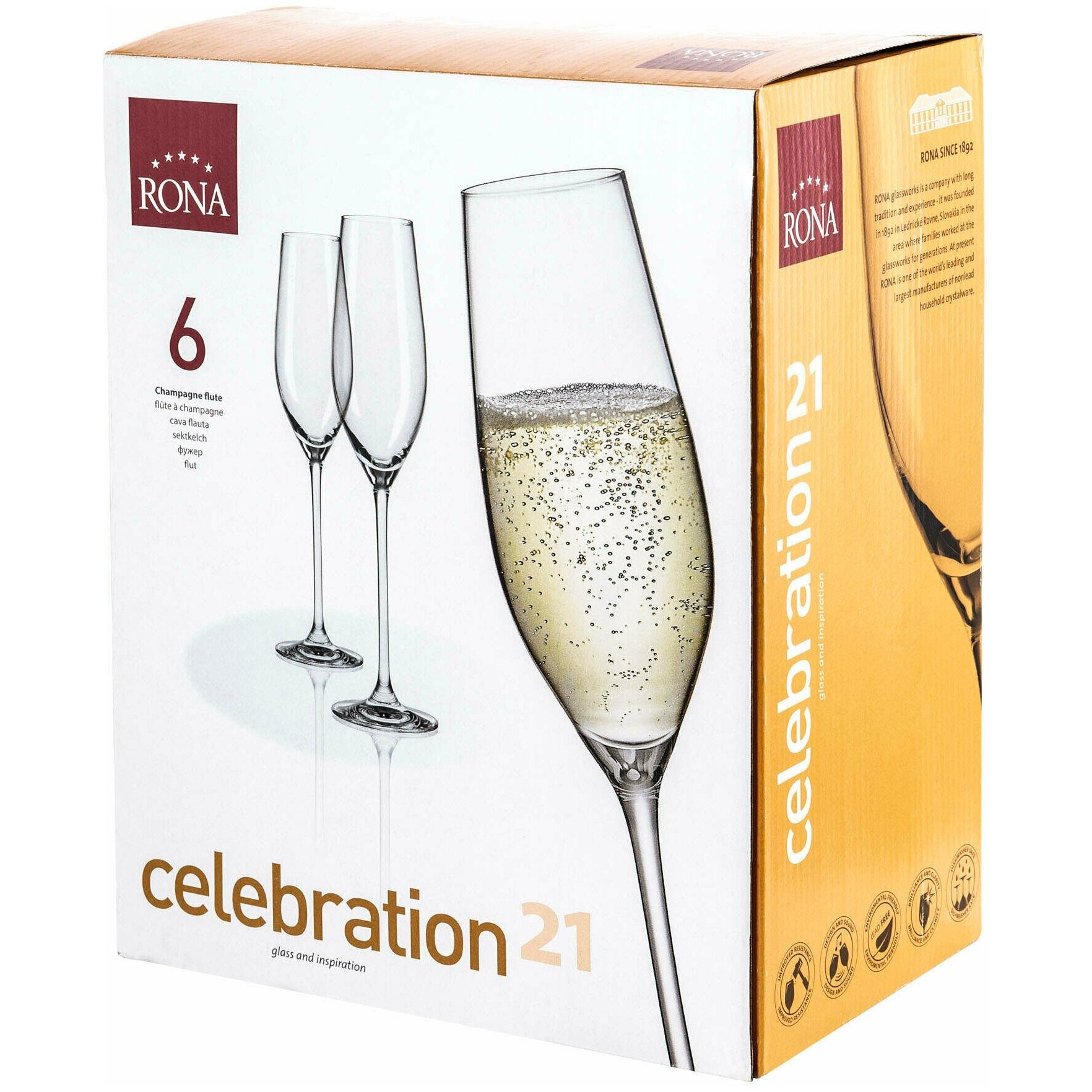 Набор бокалов для шампанского Rona Celebration 210 мл 6 шт, цвет прозрачный - фото 2