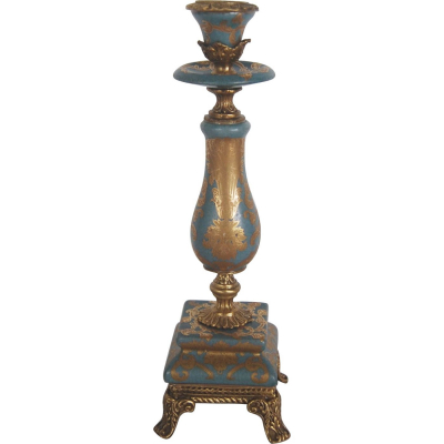 Изображение товара Подсвечник Glasar синий с золотым декором, 7х7х23 см