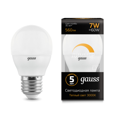 Изображение товара LED лампа Gauss Black Шар-dim E27 7W 560lm 3000К диммируемая