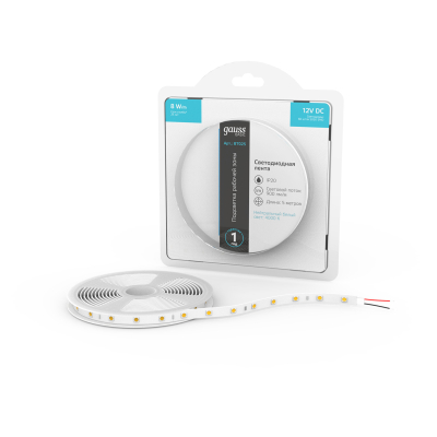 Изображение товара Лента Gauss Basic LED 5050/60 12V 8W/m 900lm/m 4000K 10mm IP20 5м Изображение товара Лента Gauss Basic LED 5050/60 12V 8W/m 900lm/m 4000K 10mm IP20 5м