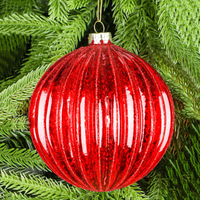Изображение товара Стеклянный красный шар Yancheng Shiny с блестками 12 см для елки