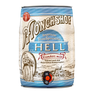 Изображение товара Светлое фильтрованное пастеризованное пиво Bayerisch Hell в мини кеге 5 литров