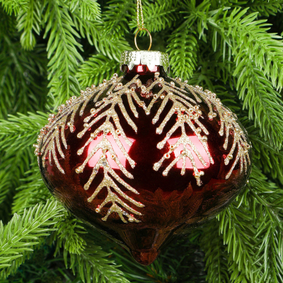 Изображение товара Стеклянный елочный шар Yancheng Shiny с золотым узором  красный  от Chinese