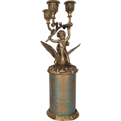 Изображение товара Подсвечник Glasar ребенок на лебеде, держащий в руках подсвечник для 3х свечей, 13x10x31 см