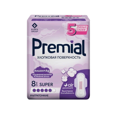 Изображение товара Прокладки женские Premial с крылышками хлопковая поверхность 8 шт Изображение товара Прокладки женские Premial с крылышками хлопковая поверхность 8 шт