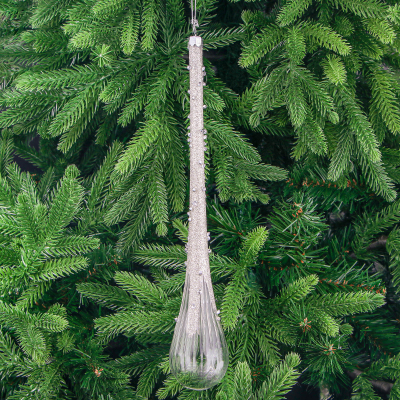 Изображение товара Стеклянная ёлочная игрушка капелька 5х30 см, прозрачная и серебристая