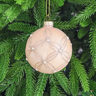 Изображение товара Ёлочная игрушка стеклянный шар с золотистым орнаментом 8 см