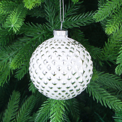Изображение товара Игрушка ёлочная Yancheng Shiny шар белый с серебристым орнаментом 8 см