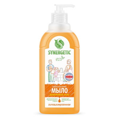 Изображение товара Гипоаллергенное жидкое мыло Synergetic Фруктовый микс 0,5 л увлажняющее биоразлагаемое