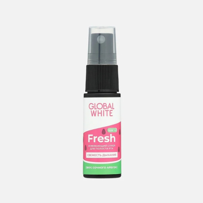 Изображение товара Спрей для полости рта Global White Fresh вкус арбуза 15 мл освежающий аромат Изображение товара Спрей для полости рта Global White Fresh вкус арбуза 15 мл освежающий аромат
