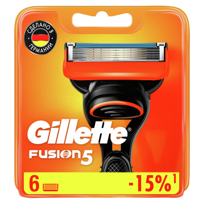 Изображение товара Сменные кассеты для мужской бритвы Gillette Fusion5 Power, с 5 лезвиями, c точным триммером для труднодоступных мест, для гладкого бритья надолго, 6 шт