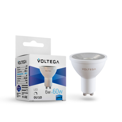Изображение товара Диммируемая светодиодная лампочка GU10 6W 4000K Voltega Sofit Lens Изображение товара Диммируемая светодиодная лампочка GU10 6W 4000K Voltega Sofit Lens
