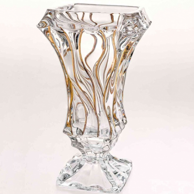 Изображение товара Ваза на ножке Bohemia Jihlava Bamboo золотые линии 30 см высокого качества