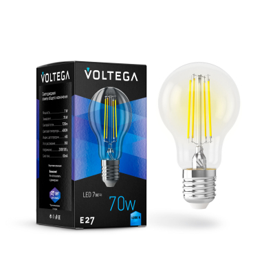 Изображение товара Лампочка Voltega E27 7W 4000K прозрачная грушевидная