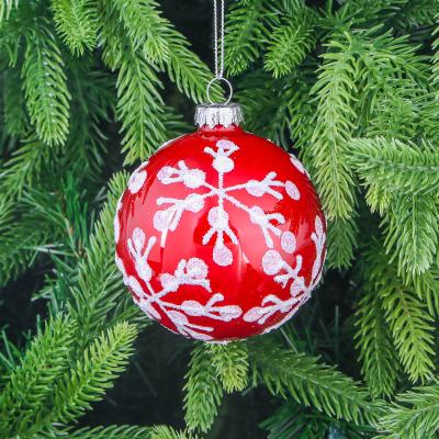 Изображение товара Шар стеклянный Yancheng Shiny с узором из снежинок 8 см