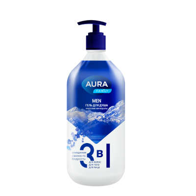 Изображение товара Гель для душа Aura Men 3 в 1 морские минералы 1л мужской для тела и волос