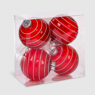 Изображение товара Набор елочных игрушек Unique Treasures A557RW красные 4 шт пластиковые шары