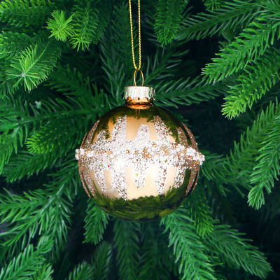 Изображение товара Игрушка ёлочная Yancheng Shiny шар стеклянный золотистый с бисером 6,7 см