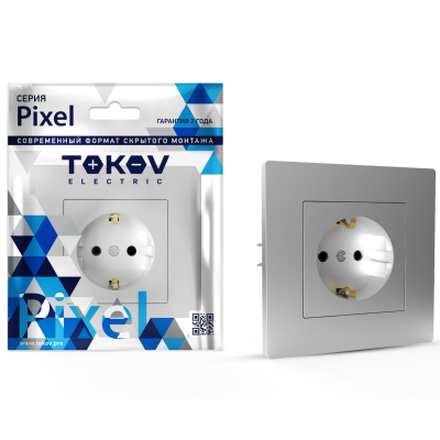 Изображение товара Розетка Tokov Electric Pixel с защитными шторками, алюминий