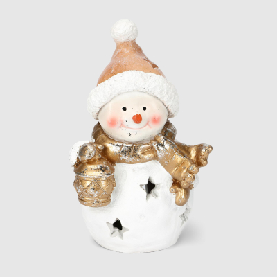 Изображение товара Декоративная новогодняя фигура снеговик с фонариком 19 см Полиформ