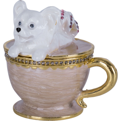 Изображение товара Шкатулка Glasar со стразами Собачка в чашке 8х8х7 см