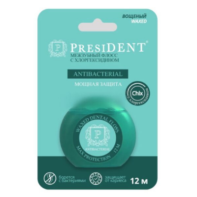 Изображение товара Флосс President Antibacterial с хлоргексидином для зубов
