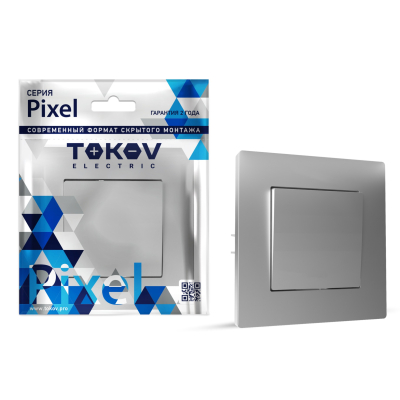 Изображение товара Выключатель Tokov Electric Pixel одноклавишный в сборе цвет алюминий
