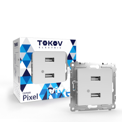Изображение товара USB-розетка Tokov Electric Pixel 2-м 5В белая Изображение товара USB-розетка Tokov Electric Pixel 2-м 5В белая