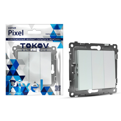 Изображение товара Выключатель Tokov Electric Pixel трехклавишный перламутровый